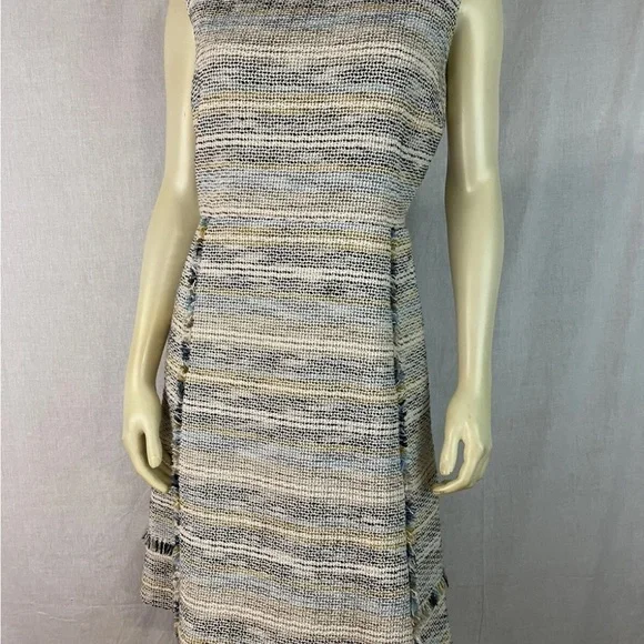 Tory Burch Blue Cream Sheath Midi Dress Bateau Neckline - Picture 3 of 14